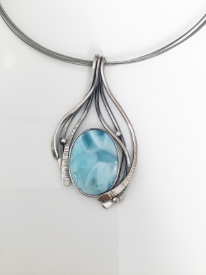 Larimar in Silber mit Edelstahlreif